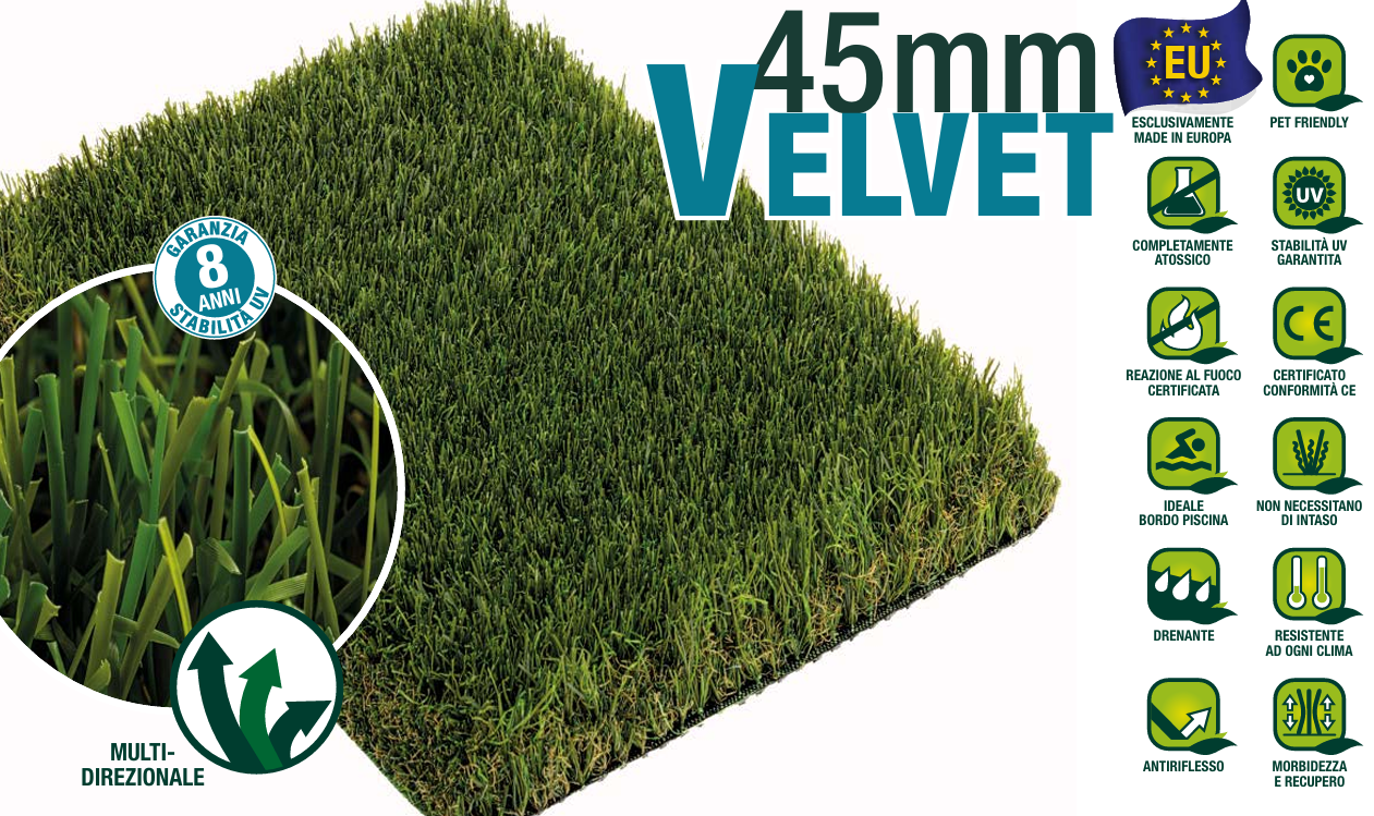 45MM VELVET 1 PRATO ERBA SINTETICA H 45 MM VELVET - ROTOLO 2 X 25 - immagine 1