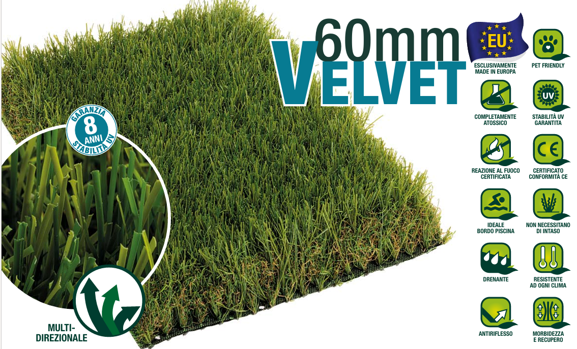 60MM VELVET 1 PRATO ERBA SINTETICA H 60 MM VELVET - A MISURA - immagine 1